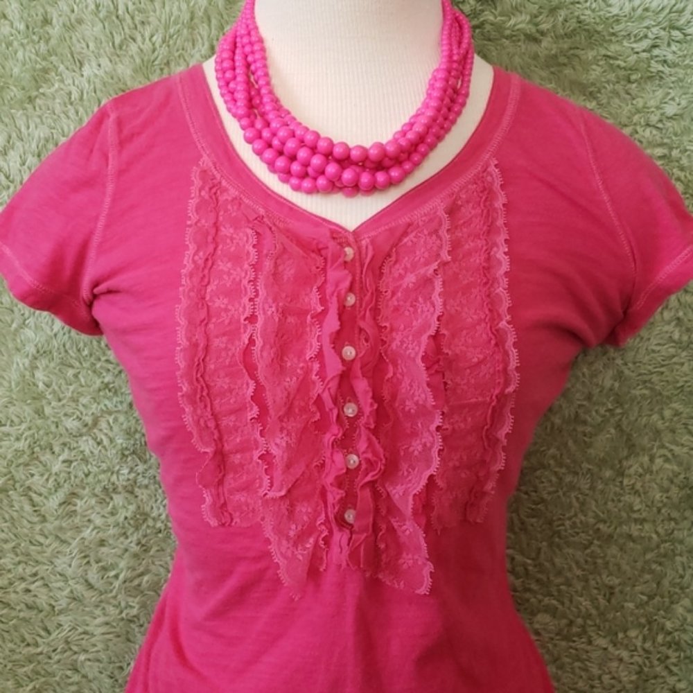 Abercrombe & Fitch Lace Ruffle Henley Tee